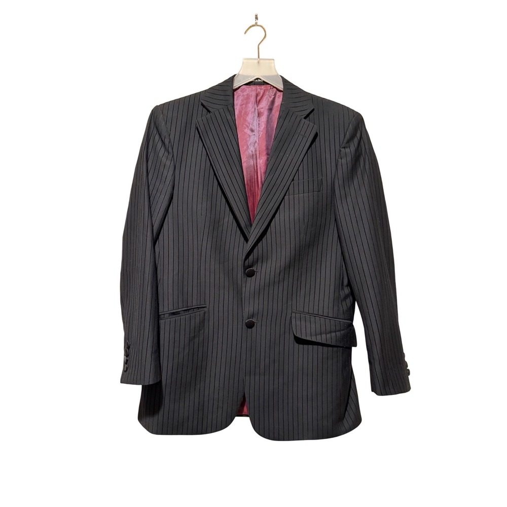 Acquaviva Mens Made in Italy Super 140s Wool Pinstripe Suit Jacket Blazer Black